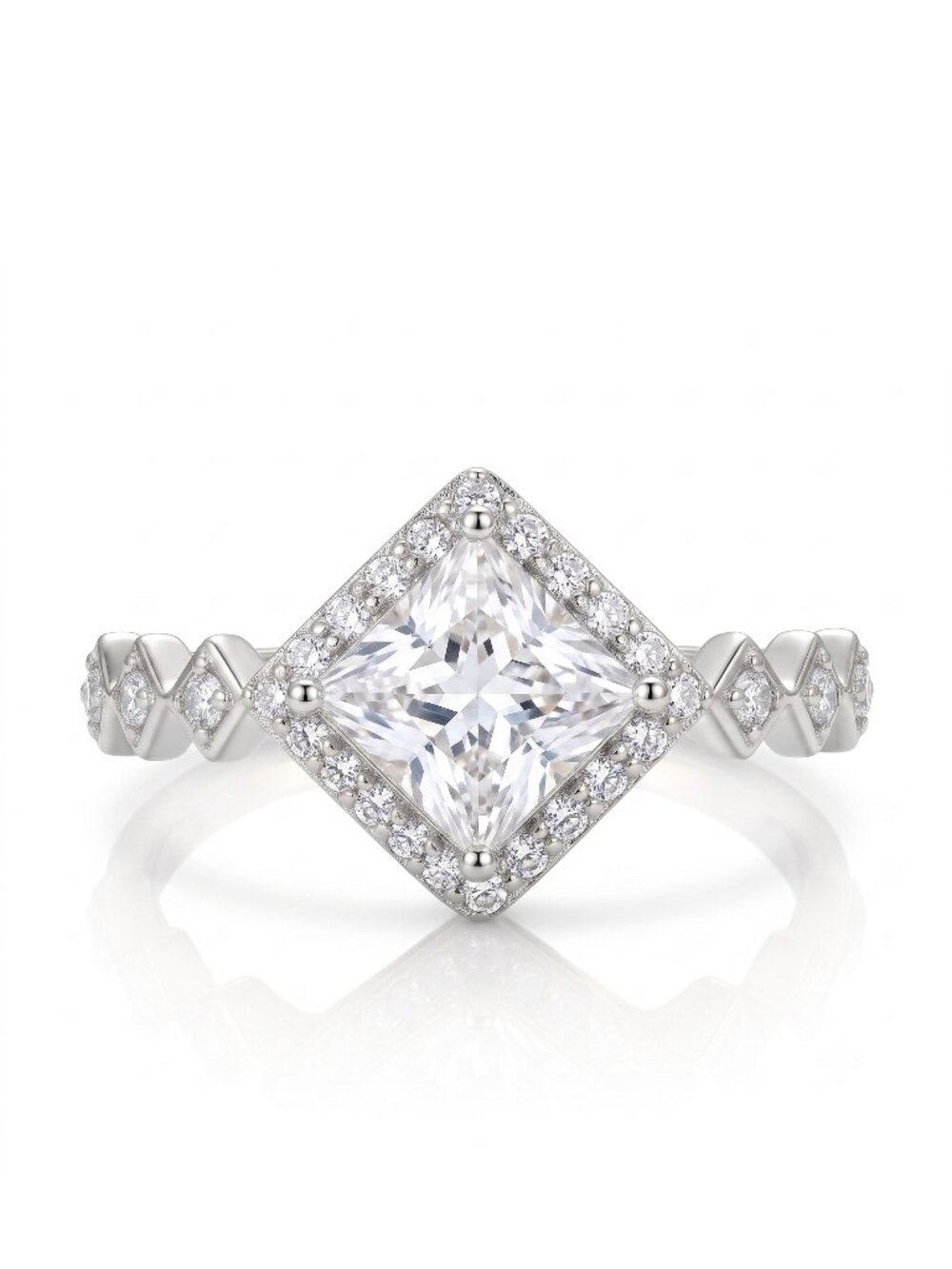 Vintage Princess Cut CZ Ring, 925 Sterling Silver